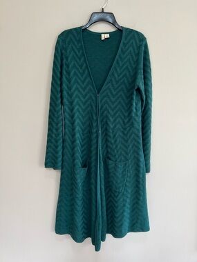 Moth Anthropologie Vergennes Long Open Knit Cardigan in Emerald Green, size M